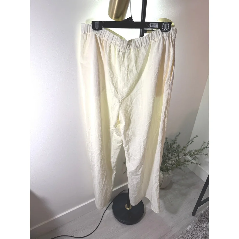 Zara Womens XL Straight Leg Pants Ivory Elastic Waist Relaxed Coastal Chic Ivory